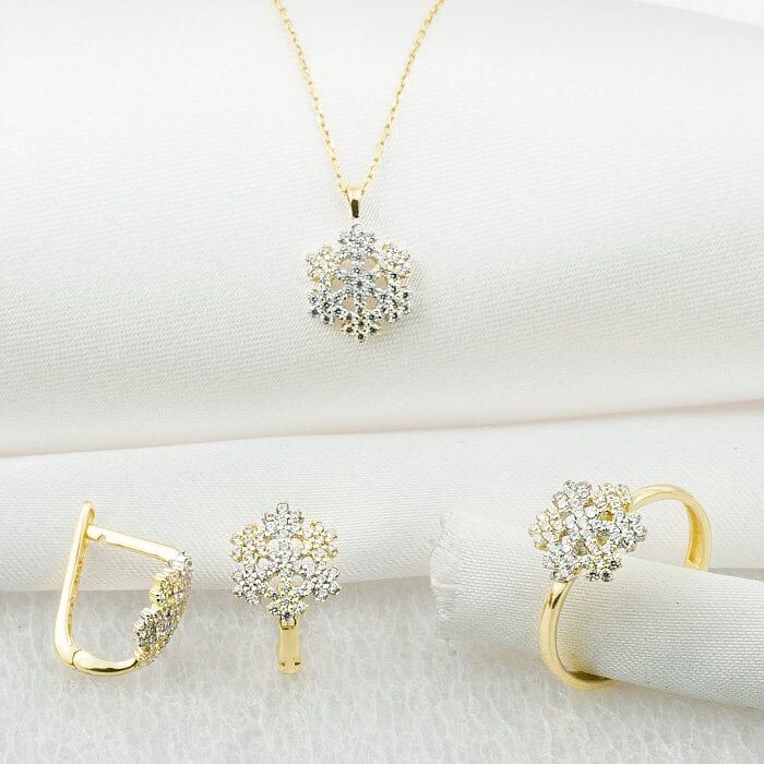 Kartanesi Taşlı 14 Ayar Altın Takı Seti