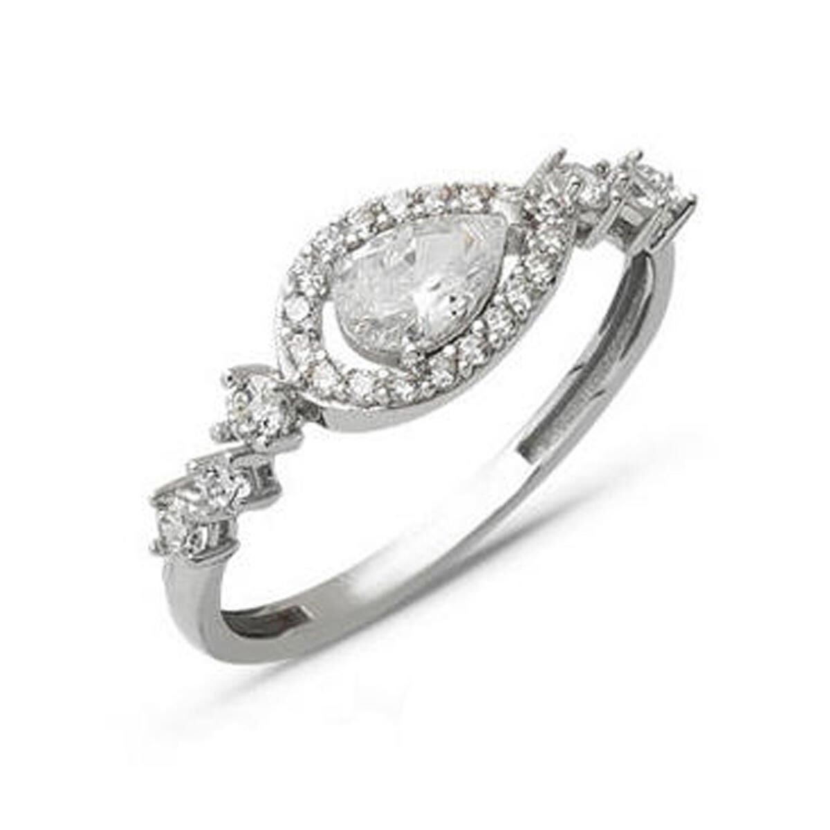 Damla Taşlı Beyaz Altın Yüzük