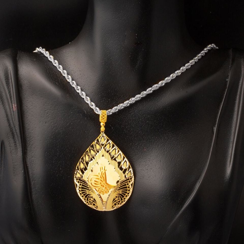 Osmanlı Tuğralı Zincirsiz Altın Kolye Ucu