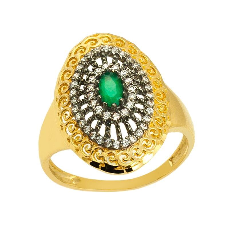 Yeşil Taşlı 14 Ayar Altın Yüzük