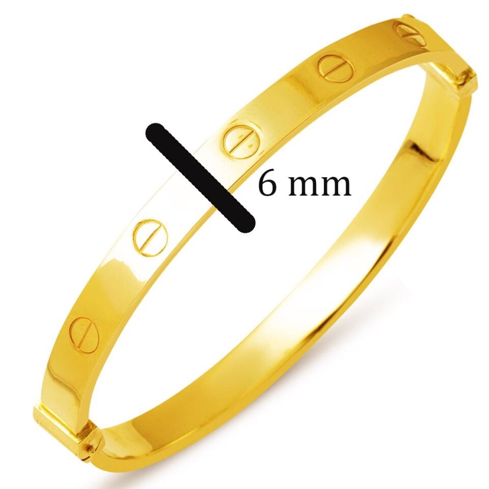 22 Ayar Altın Vidalı Kelepçe Bilezik (6 mm Enli)
