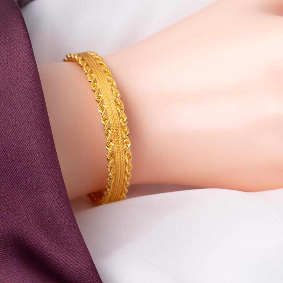 Örgü Zincir Taşsız Altın Bileklik