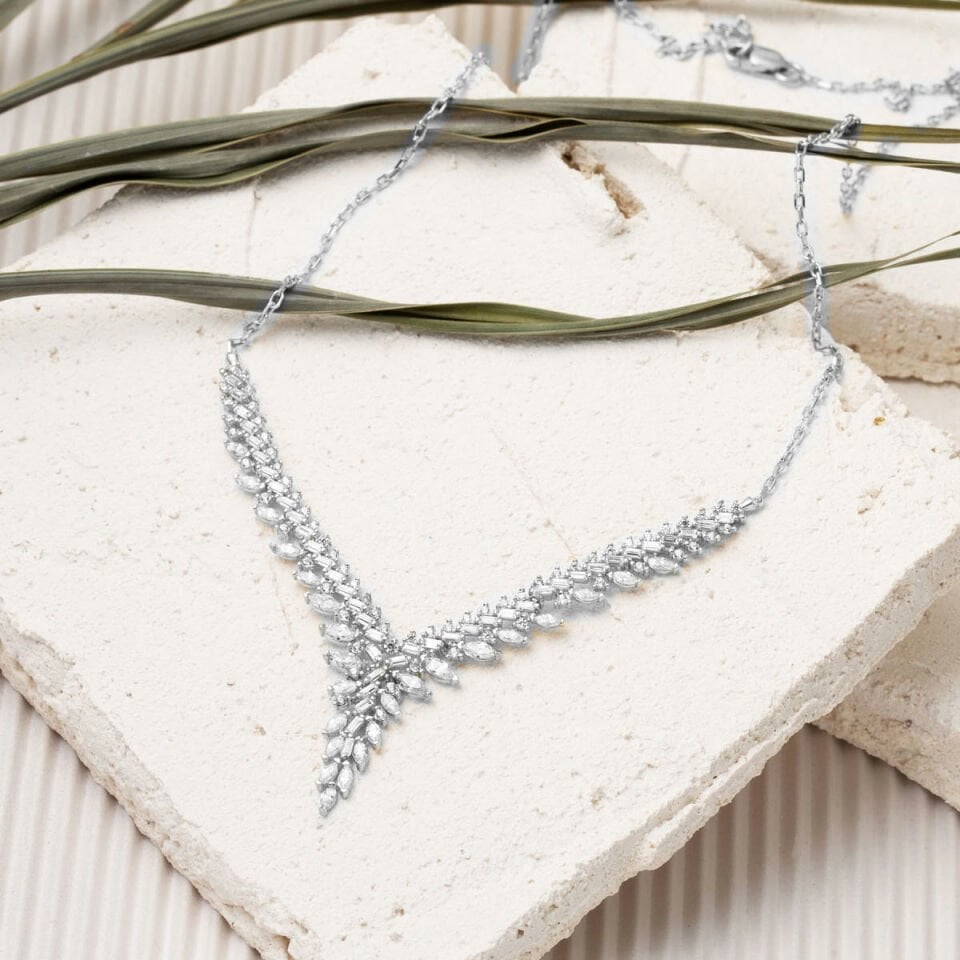 Hanımeli Tasarım Beyaz Altın 14 Ayar Nişan Seti