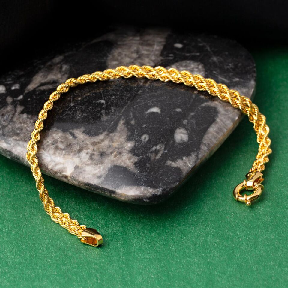 Çift Sıra Örgü Zincir Altın Bileklik