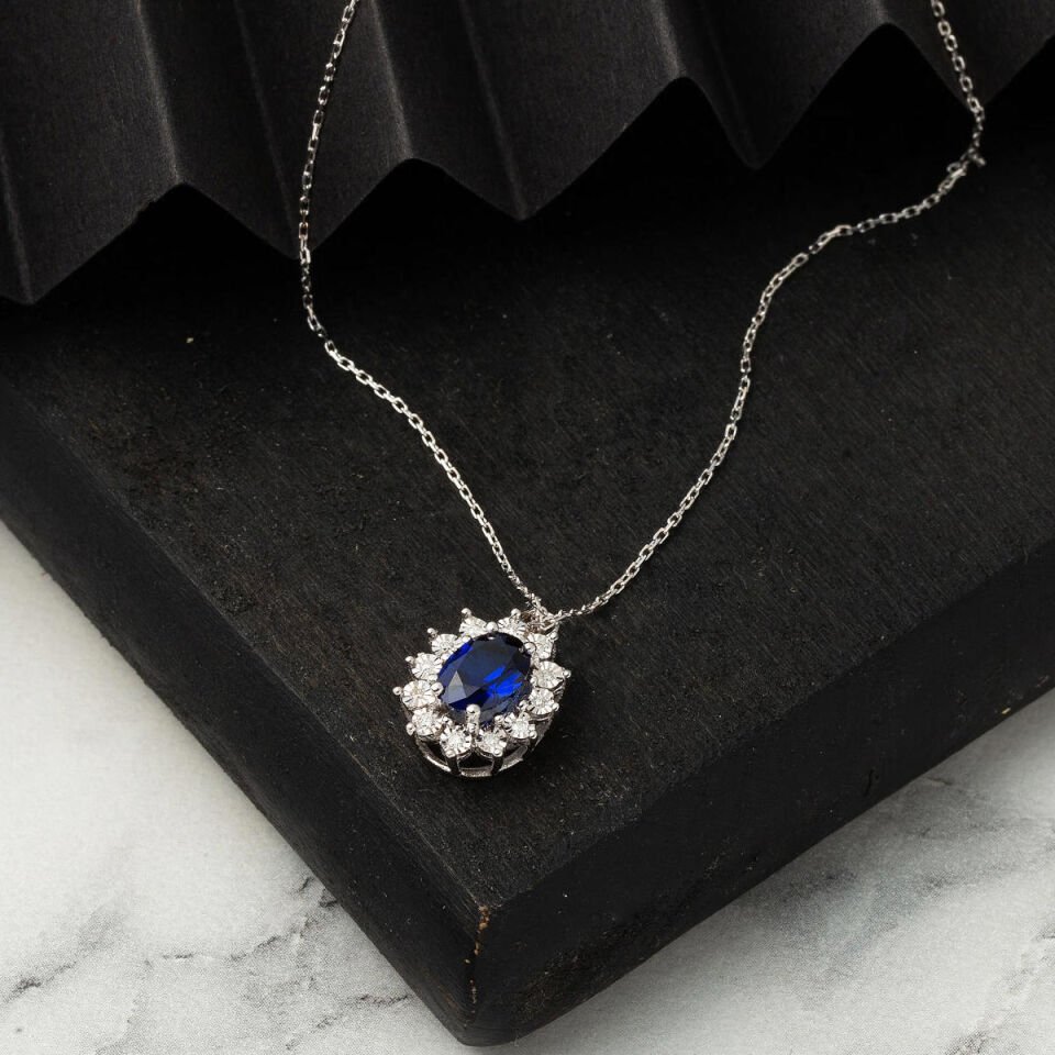 1 Karat Safir Pırlantalı Kolye