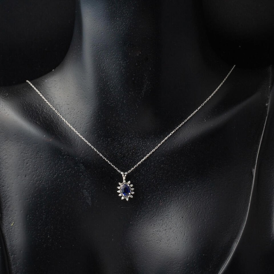 0,50 Karat Safir Pırlantalı Kolye