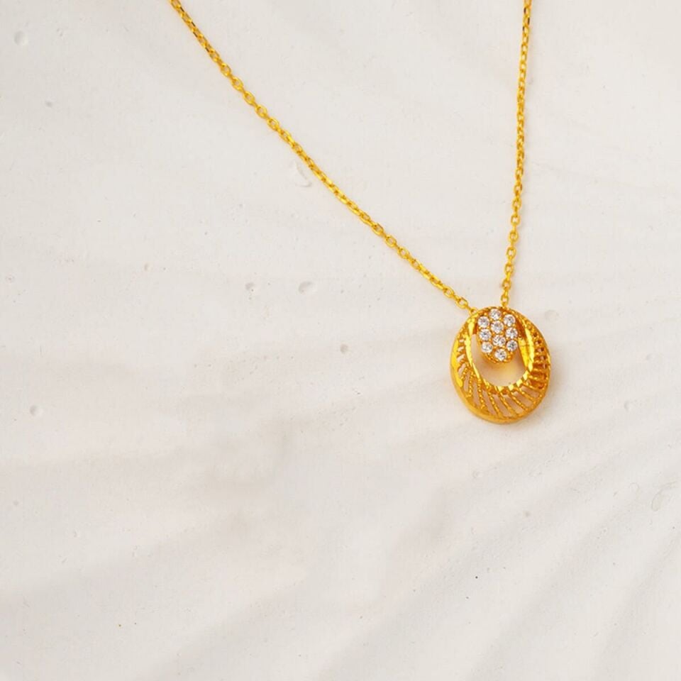 Taşlı 22 Ayar Sarı Altın Kolye