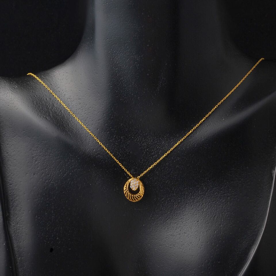 Taşlı 22 Ayar Sarı Altın Kolye