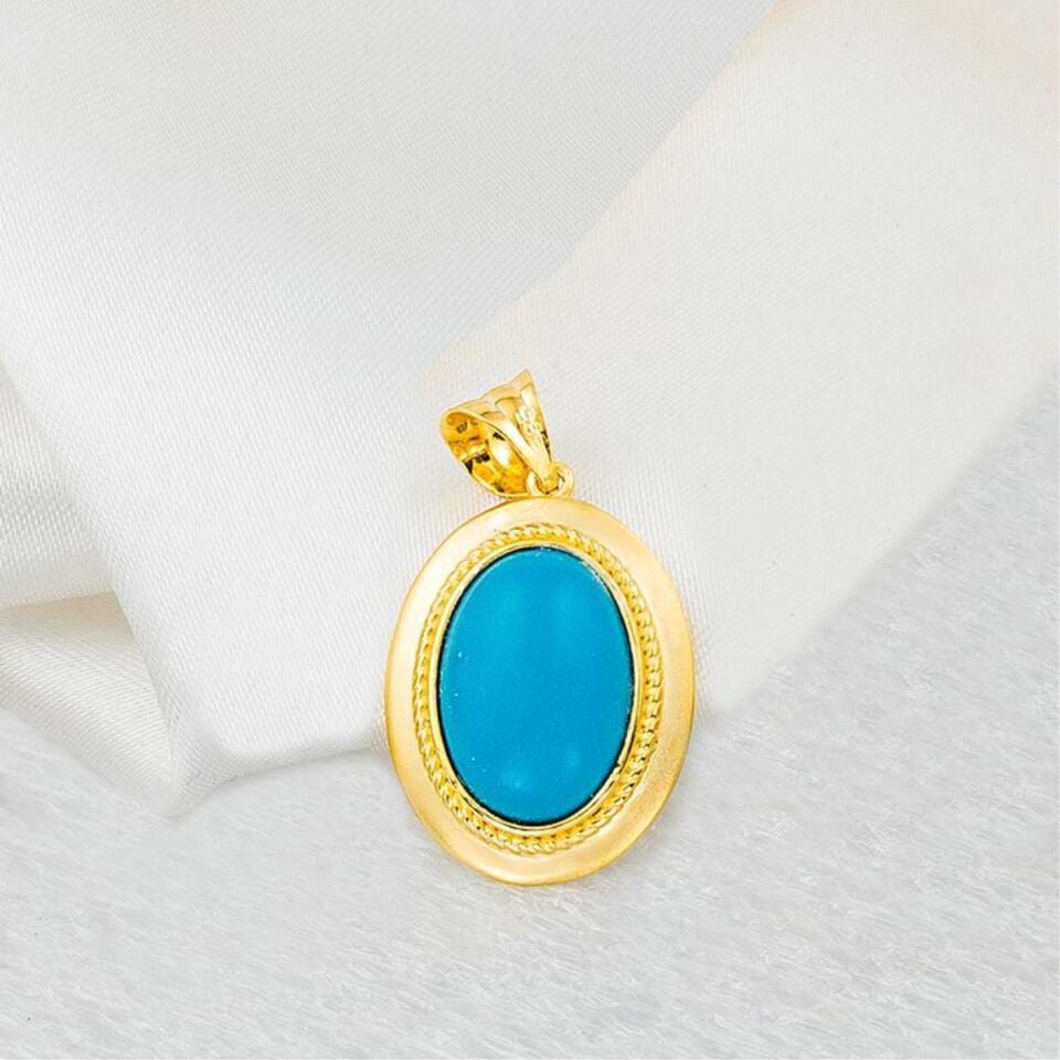 Firuze Taşlı 14 Ayar Altın Kolye Ucu