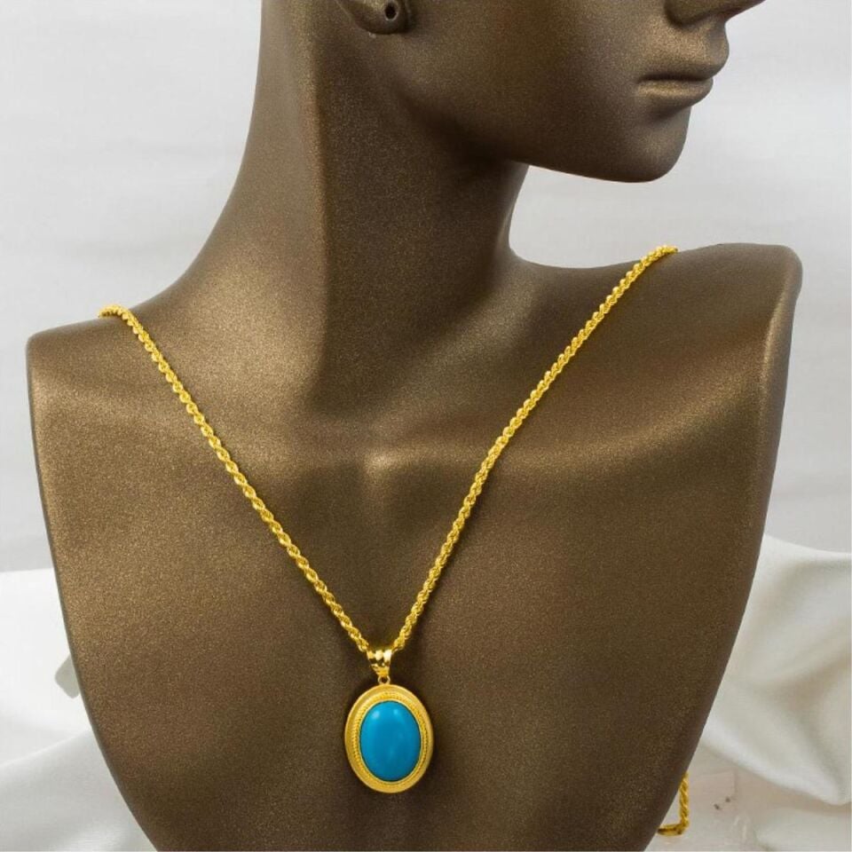 Firuze Taşlı 14 Ayar Altın Kolye Ucu