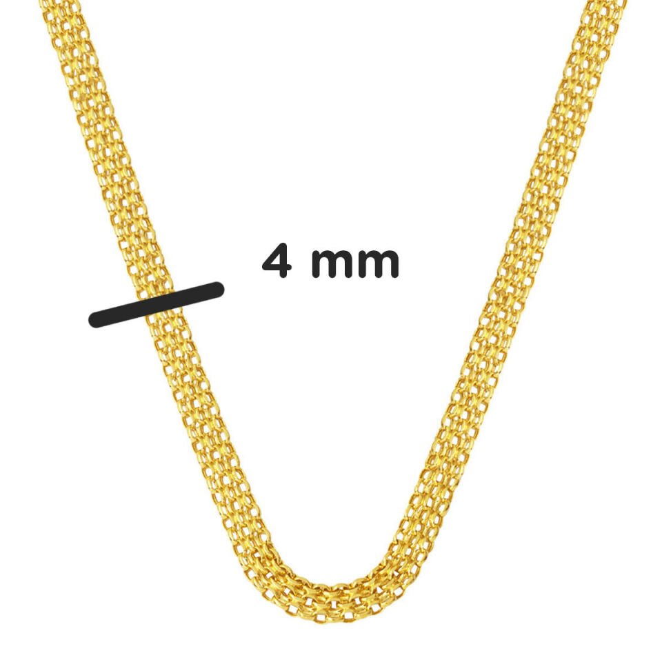 4 mm. Örgü 14 Ayar Altın Zincir Kolye 40 Cm.