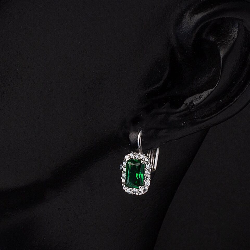 Yeşil Baget Taşlı Üçlü Altın Set