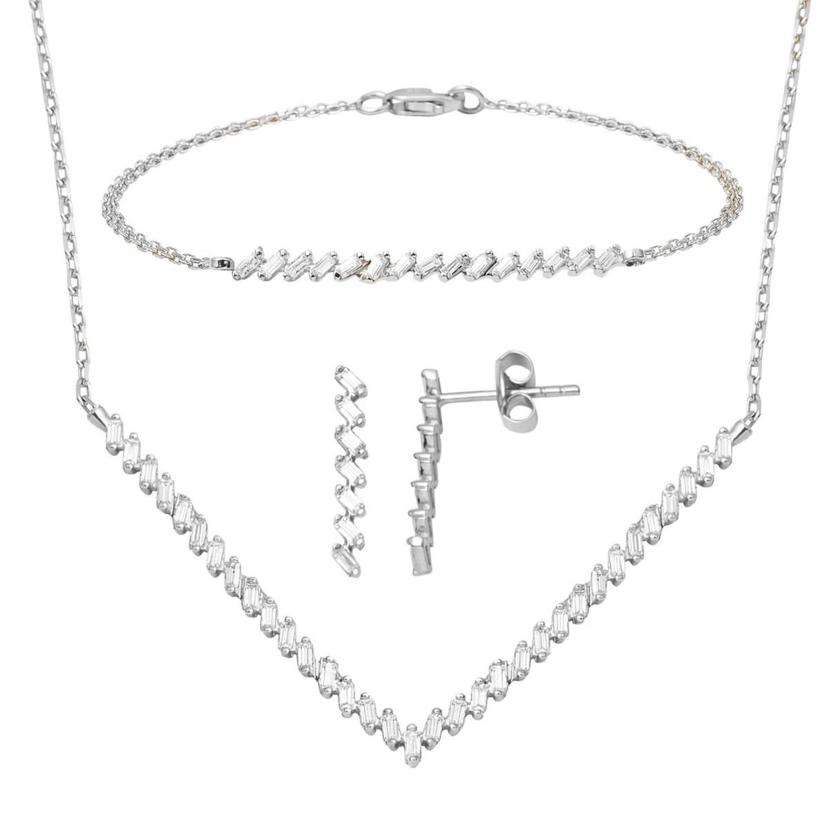 Baget Su Yolu 14 Ayar Beyaz Altın Üçlü Set