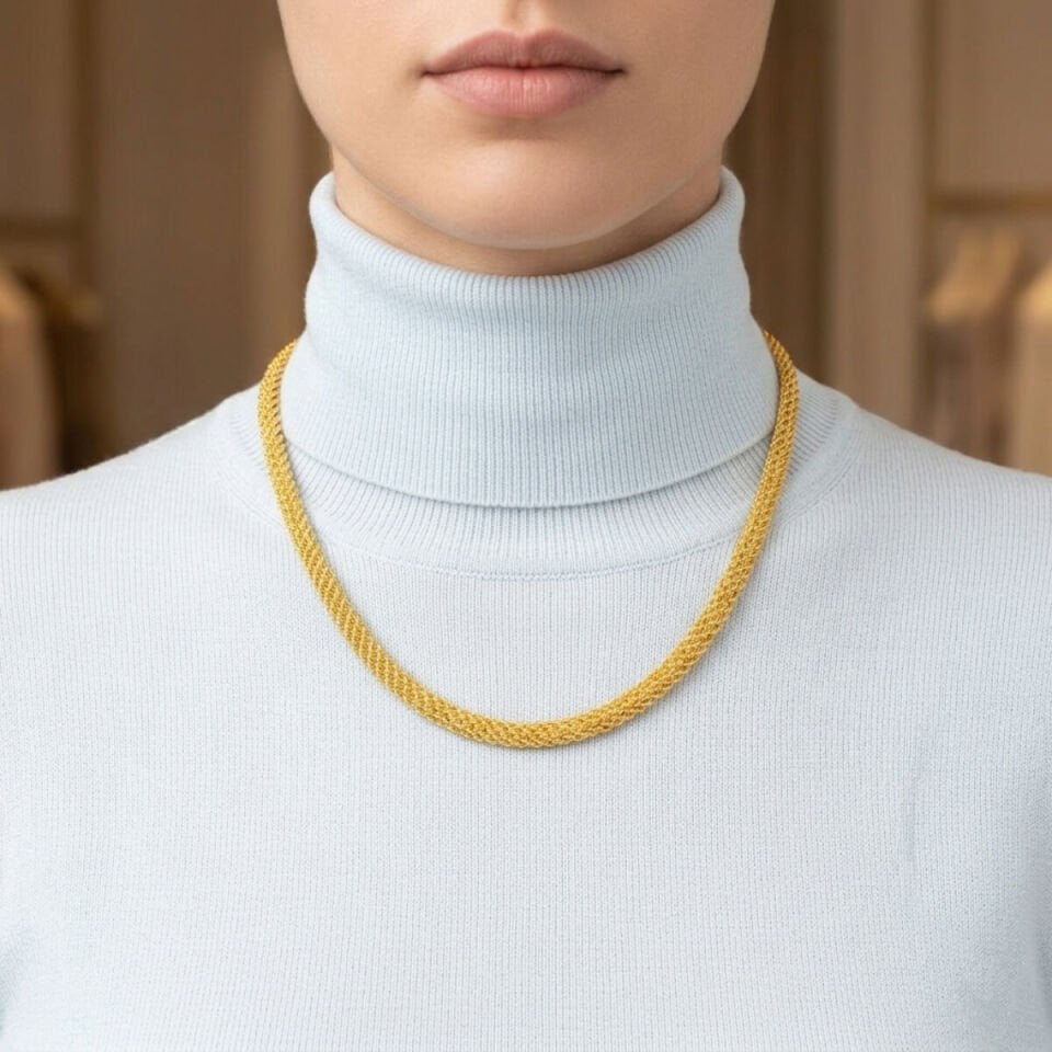 Hasır Örgü 14 Ayar Altın Gerdanlık