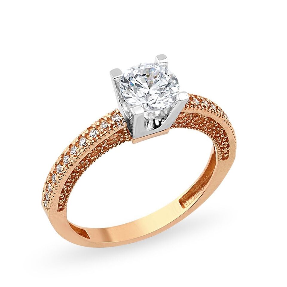 Pırlanta Montür Rose Altın Tektaş Yüzük