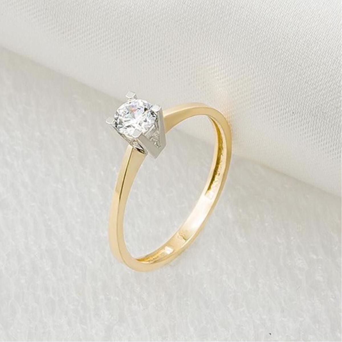 2 Renkli 14 Ayar Altın Tek Taş Yüzük