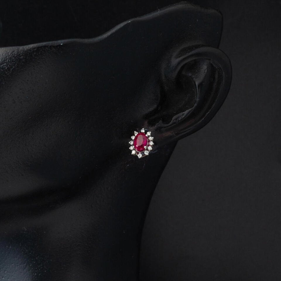 1 Karat Yakutlu Pırlanta Küpe