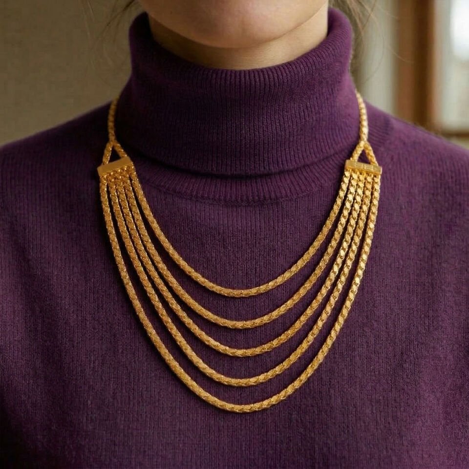 Pullu Akıtma Gerdanlık Kolye 14 Ayar Altın