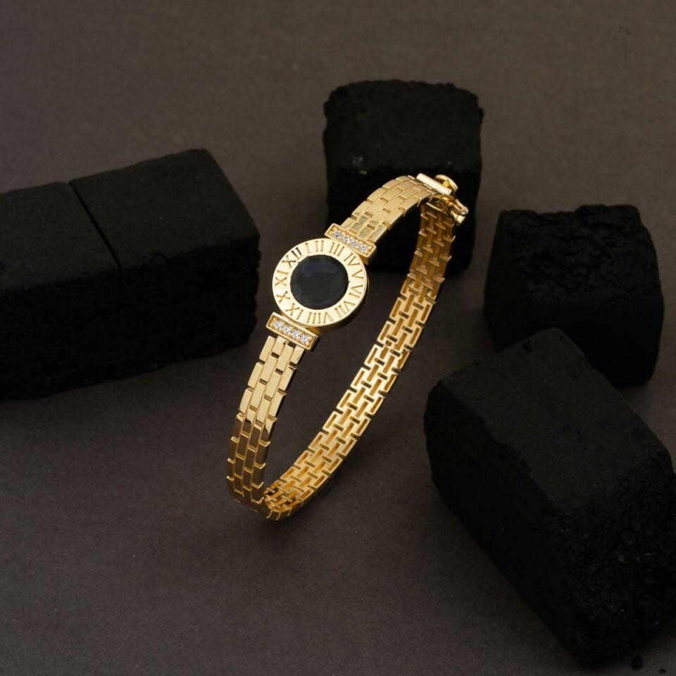 Mineli Romen Rakamlı 14 Ayar Altın Kelepçe