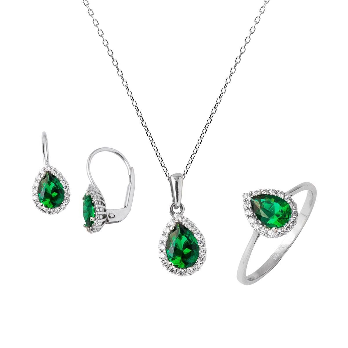 Damla Taşlı Beyaz Altın Üçlü Set