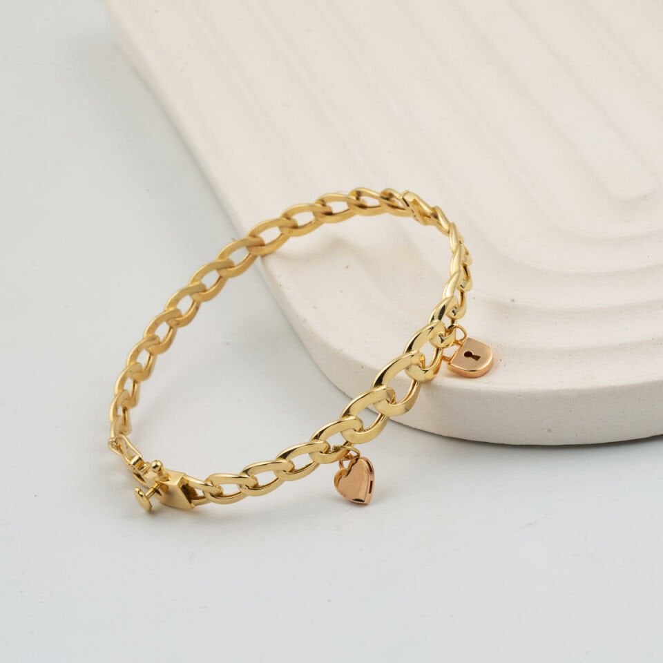 Sevgi Temalı 14 Ayar Altın Pandora Kelepçe Bilezik