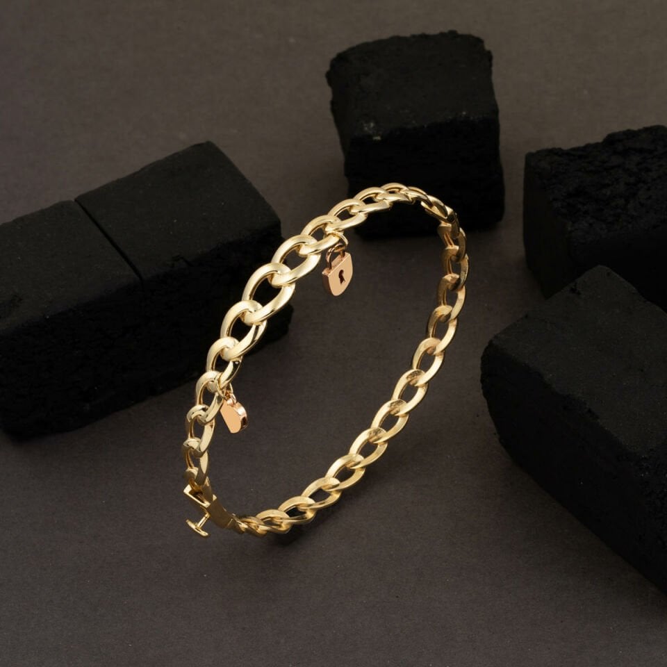 Sevgi Temalı 14 Ayar Altın Pandora Kelepçe Bilezik