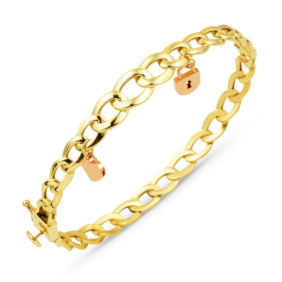 Sevgi Temalı 14 Ayar Altın Pandora Kelepçe Bilezik