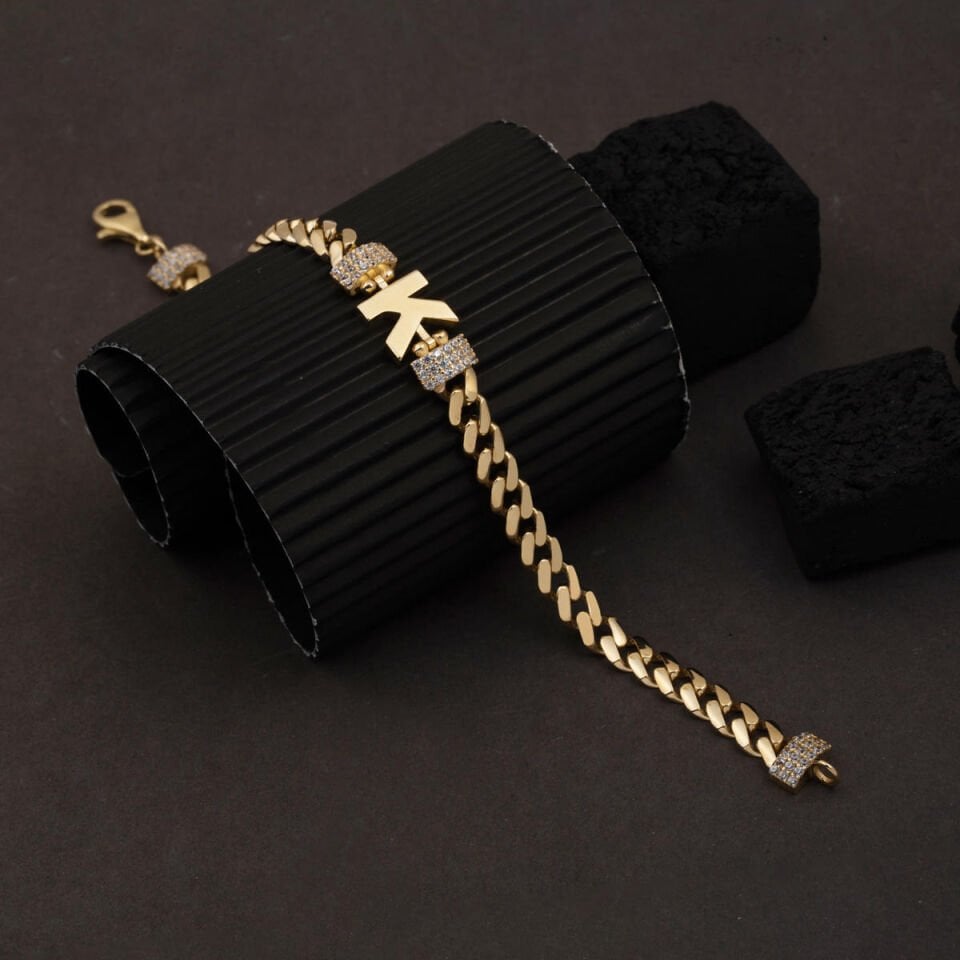 Gurmet Zincir K Harfli 14 Ayar Altın Bileklik