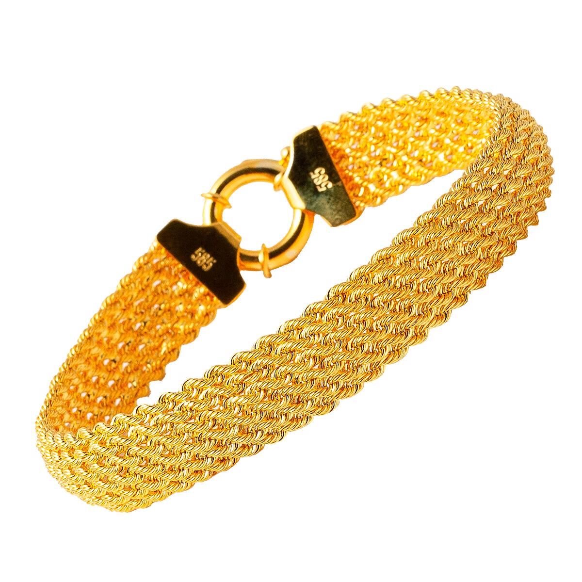 Geniş Hasır Örgü Altın Bileklik