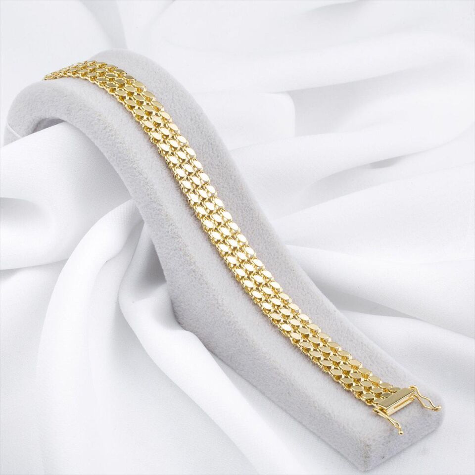 3 Sıra Pullu 14 Ayar Altın Bileklik