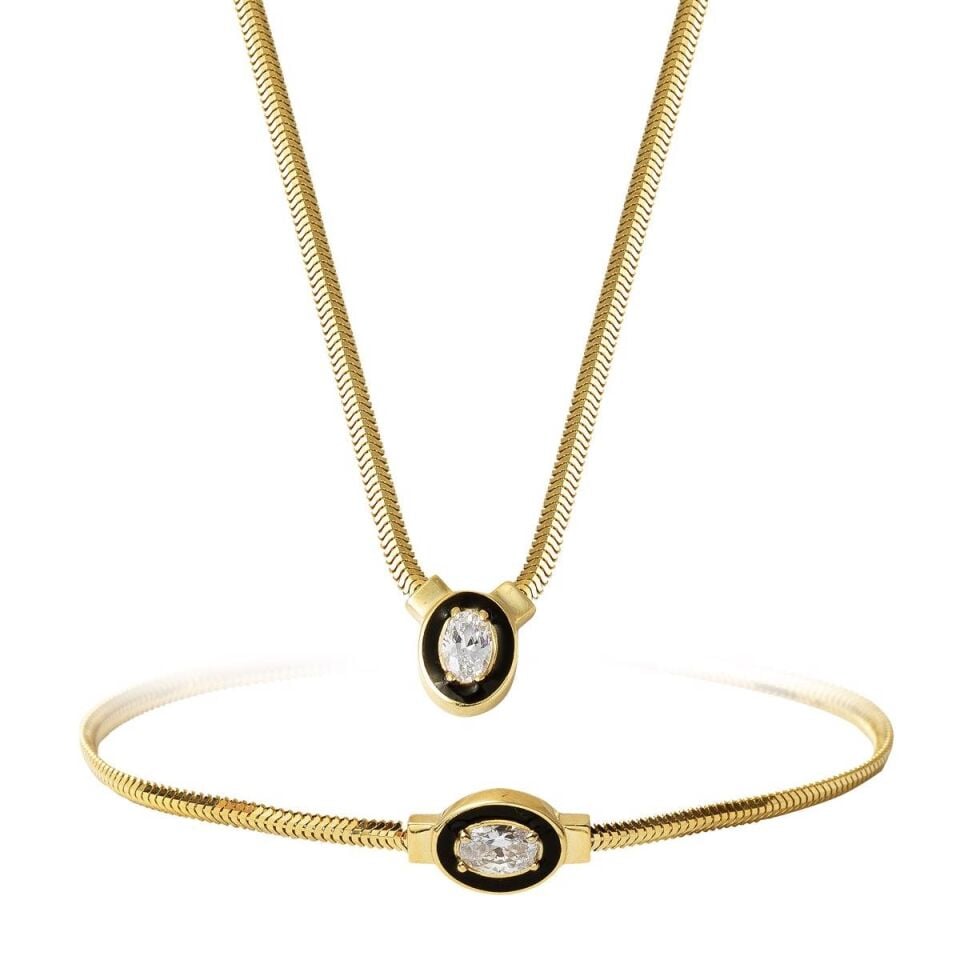Şikel 14 Ayar Oval Taşlı Altın Set