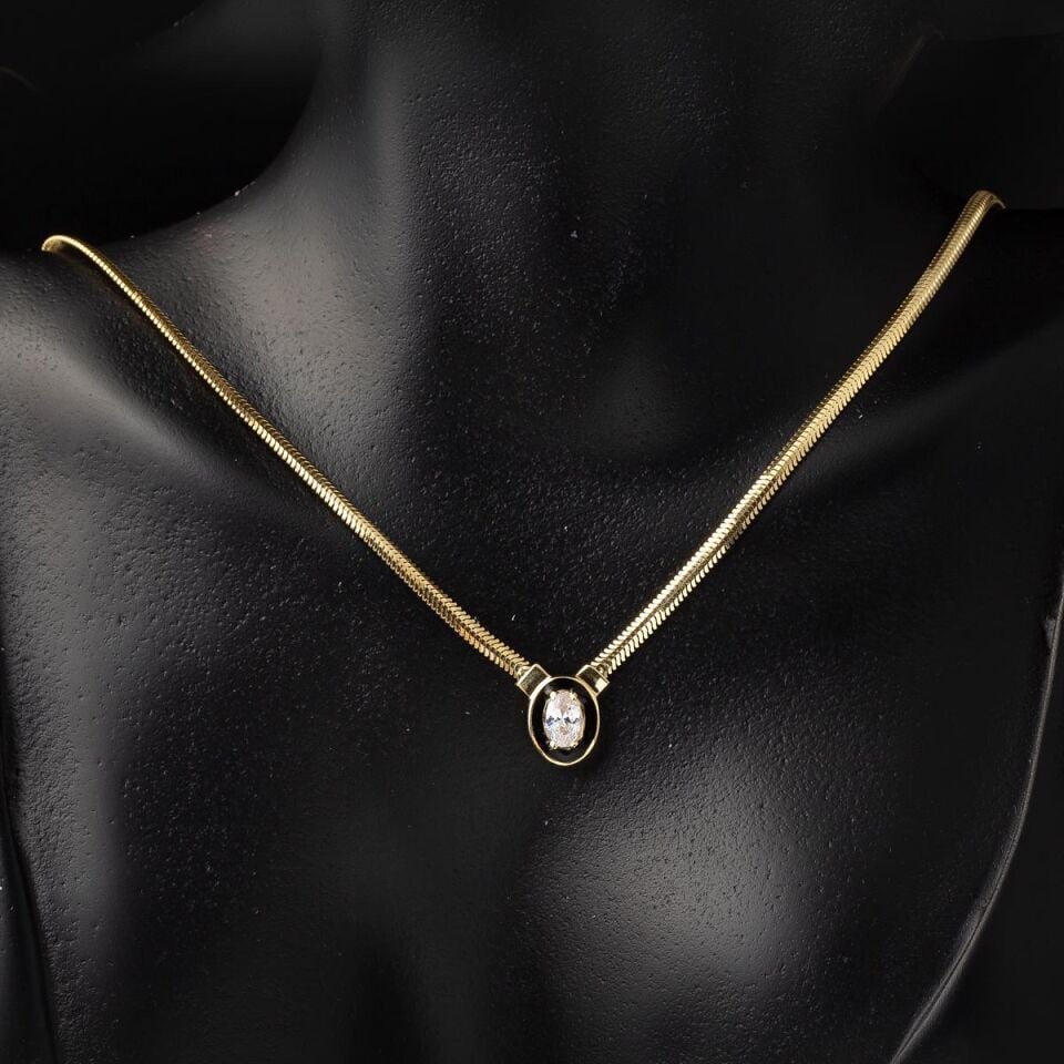 Şikel 14 Ayar Oval Taşlı Altın Set