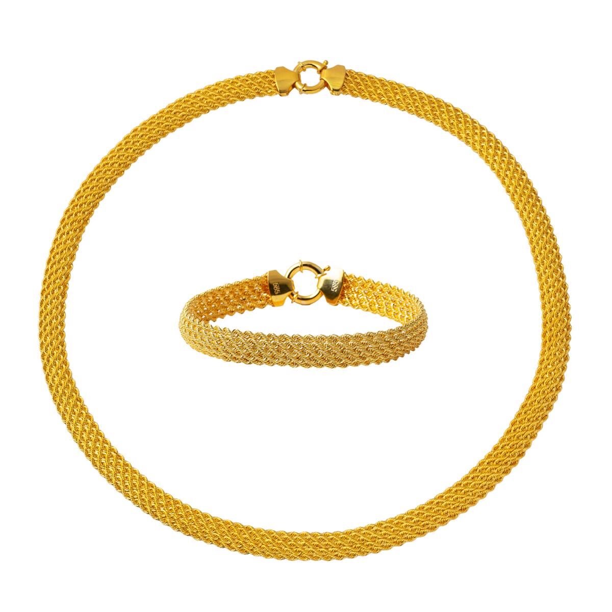 Gerdanlık & Bileklik Hasır Örgü Altın Set