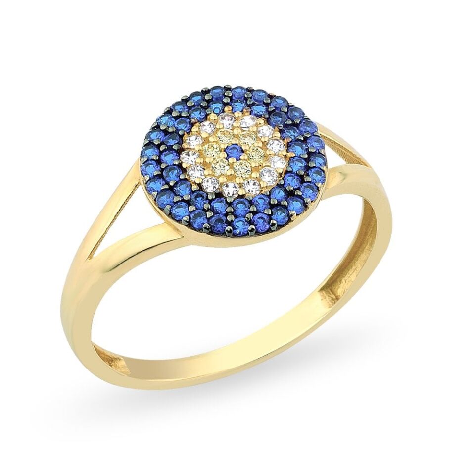 Mavi Taşlı 14 Ayar Altın Yüzük