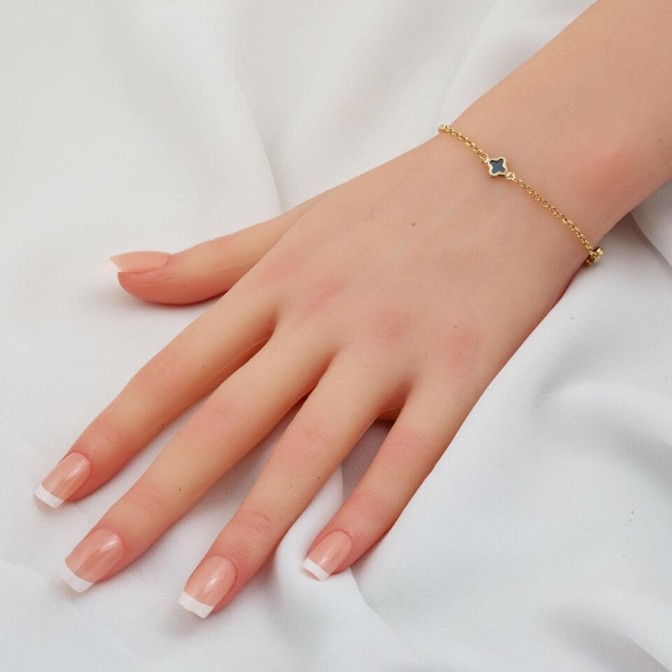 Oniks Taşlı Yonca 14 Ayar Altın Set Takımı