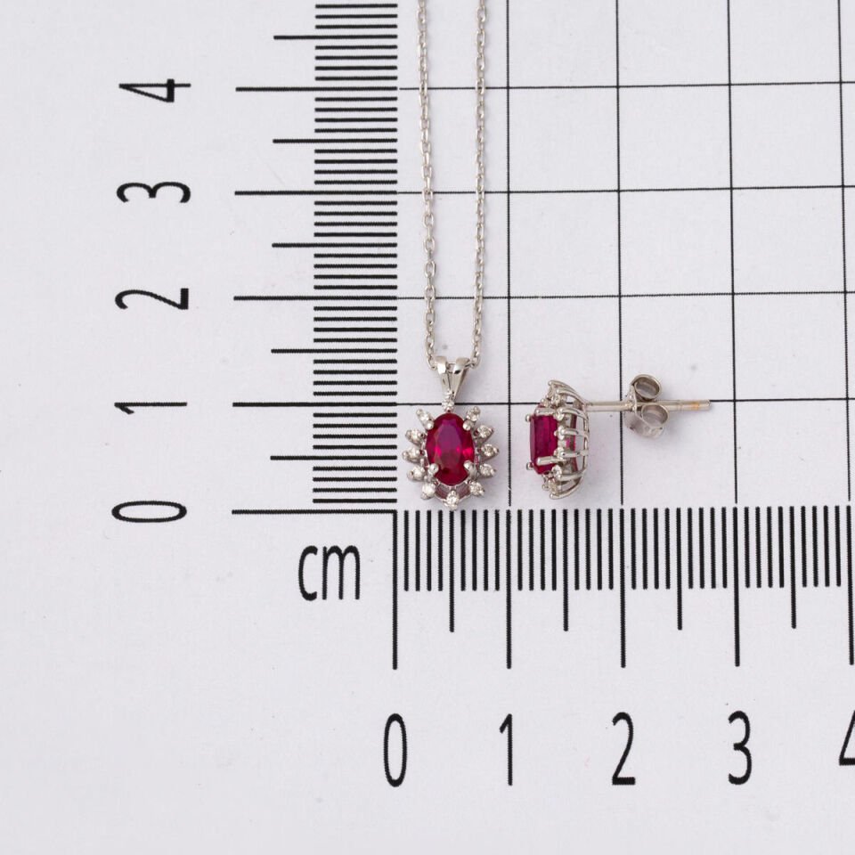 1,50 Karat Yakut Küpe Kolye Pırlanta Set