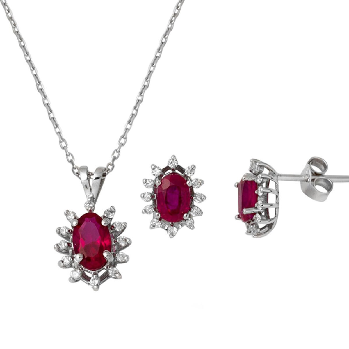 1,50 Karat Yakut Küpe Kolye Pırlanta Set