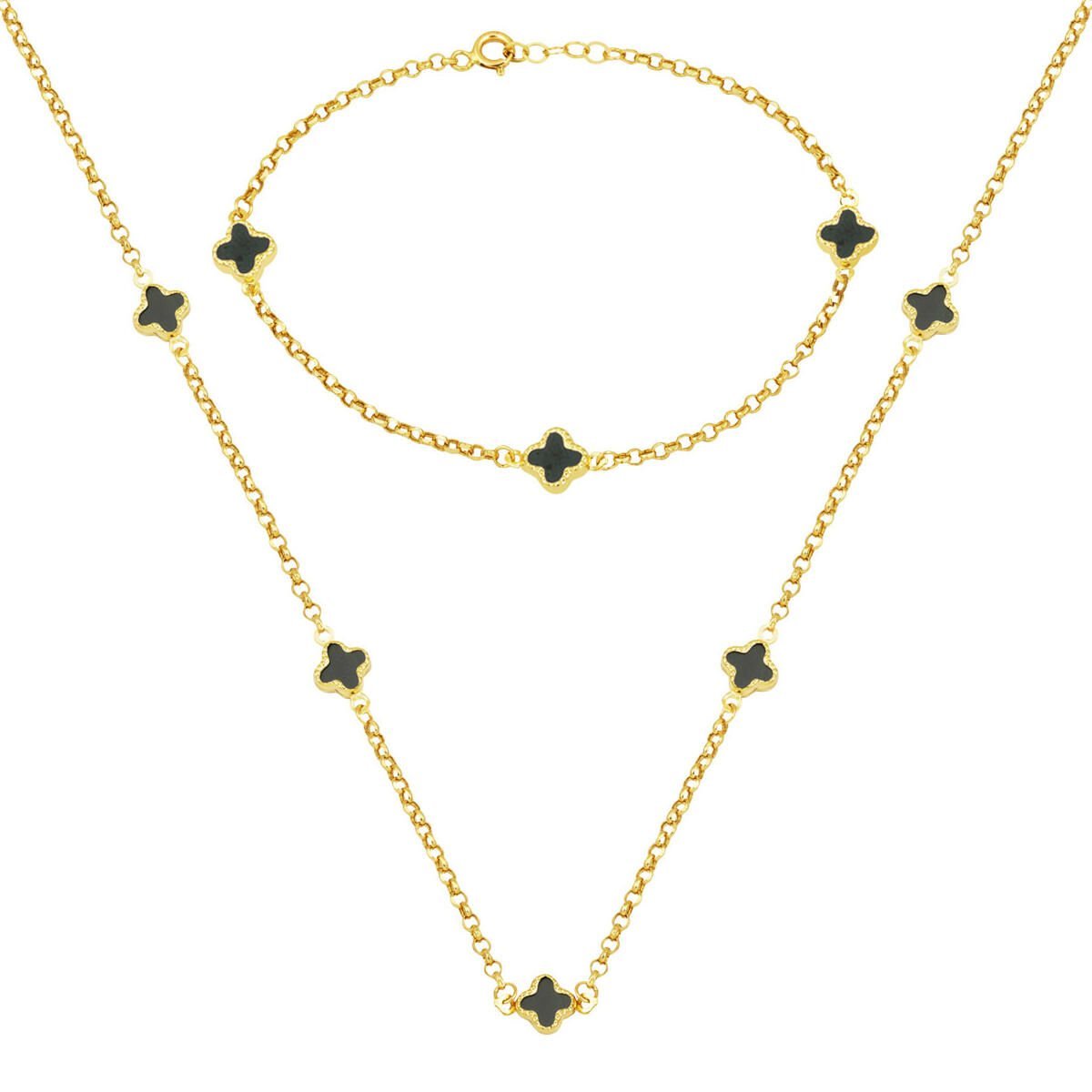 Zümrüt Yeşili Van Cleef 14 Ayar Kolye Bileklik Set