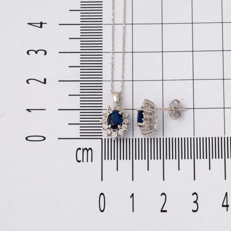 1,80 Karat Safir Küpe Kolye Pırlanta Set