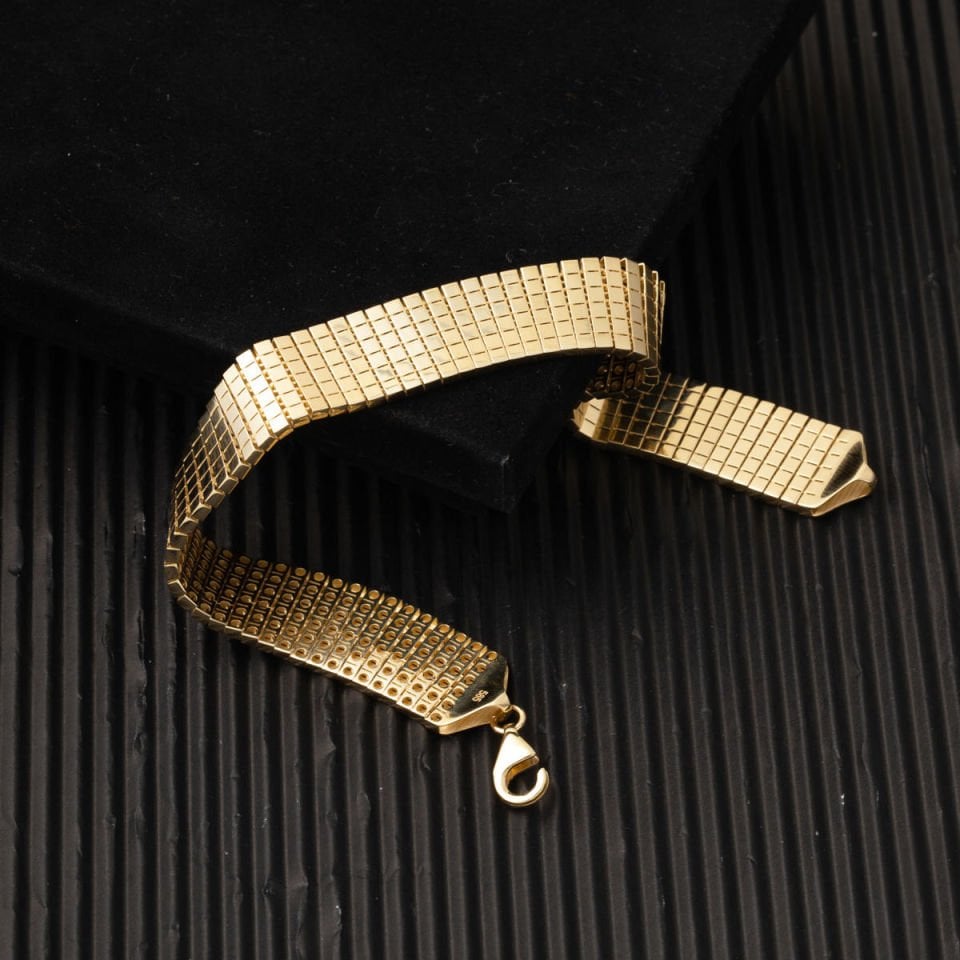 14 Ayar Sarı Altın Geniş Hasır Bileklik