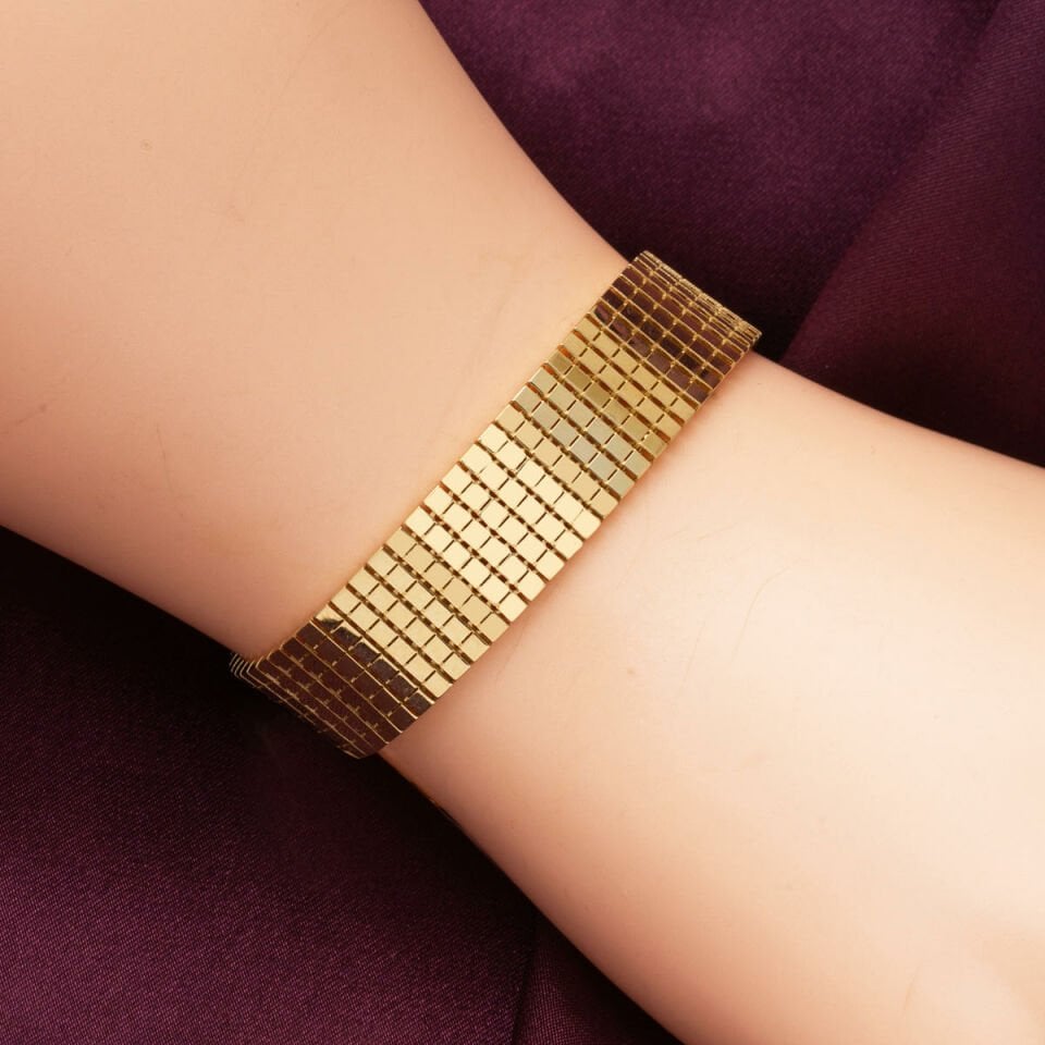 14 Ayar Sarı Altın Geniş Hasır Bileklik