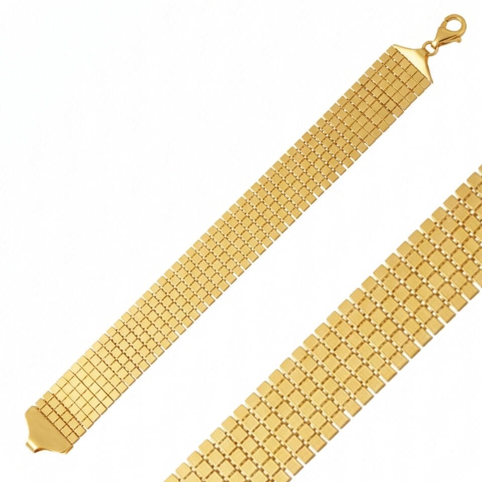 14 Ayar Minimal Küp Desenli Füzyon Altın Bileklik