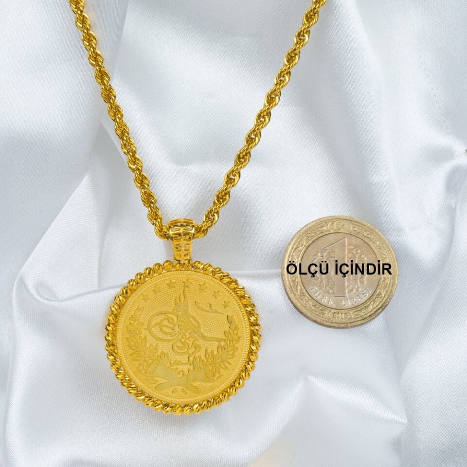 Top Altın Çerçeveli Taşsız Tuğralı Kolye