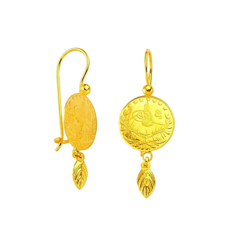 Yapraklı Çeyrek Reşat 22 Ayar Altın Küpe