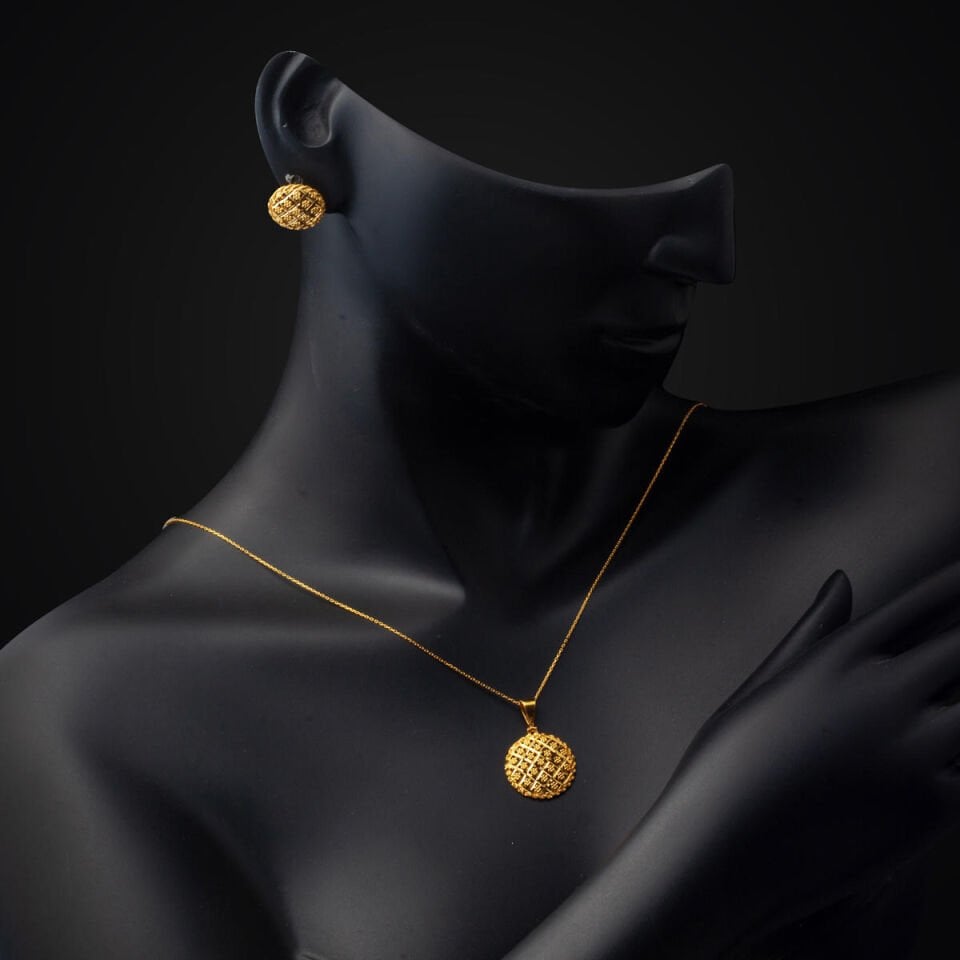 Yaşam Çiçeği 22 Ayar Altın Kolye Küpeli Takı Seti