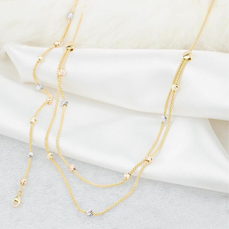 Top Altınlı Bileklikli Gerdanlıklı 14 Ayar Set