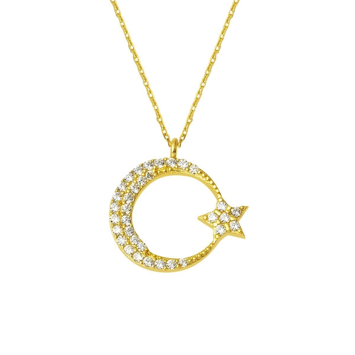 Ay Yıldız 14 Ayar Altın Kolye