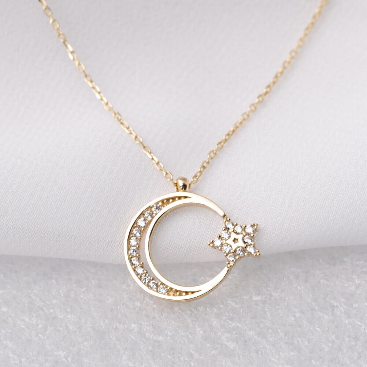 Ay Yıldız 14 Ayar Altın Kolye