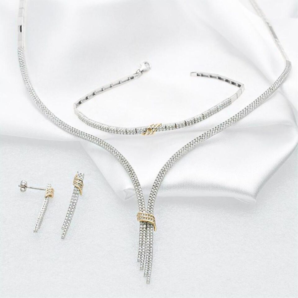 Çift Sıra Suyolu Beyaz Altın Takı Seti