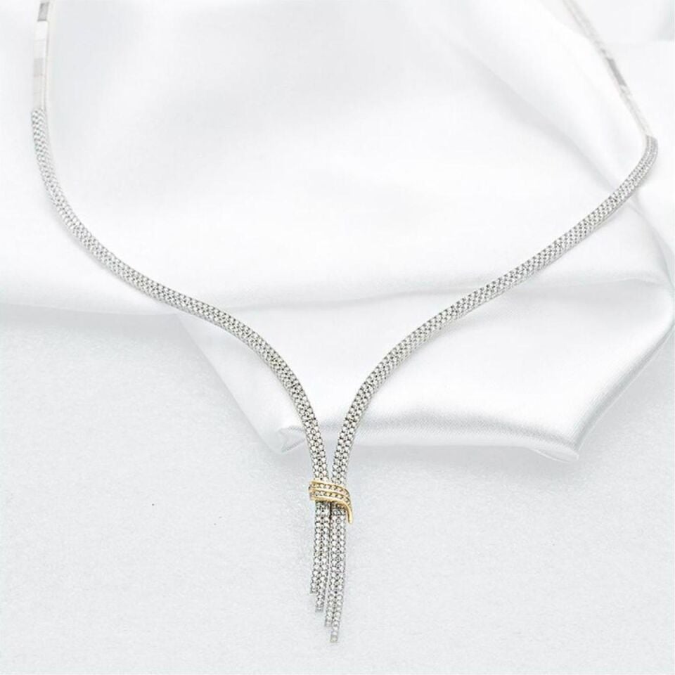 Çift Sıra Suyolu Beyaz Altın Takı Seti